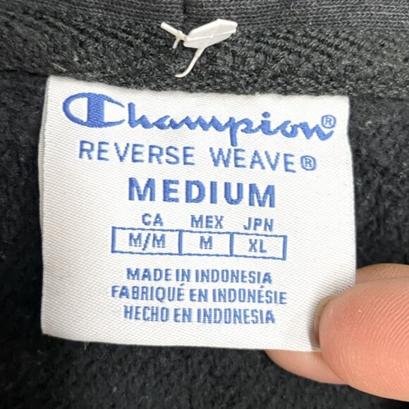 Vintage Champion Reverse Weave Black All Over Logo Print Hoodie M - Picture 3 of 16